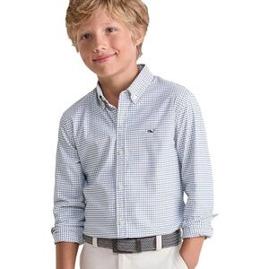 Vineyard Vines Boys' Blue Gingham Shirt Blue and White Size 6
